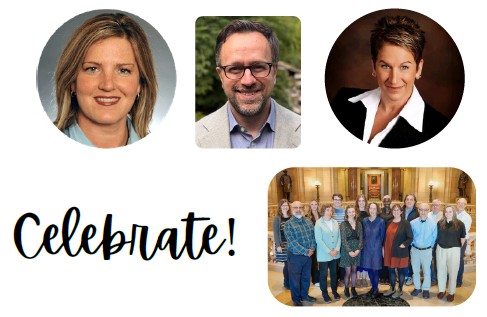 Photo collage of four staff/offices that are being honored at this event. The word "celebrate!" is part of the collage.