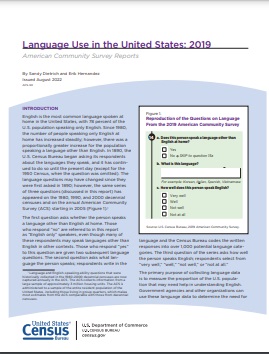 An image of a cover of the report Language Use in the United States by the Census Bureau.