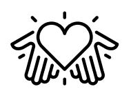 Simple graphic depicting two open hands overlaid with a heart