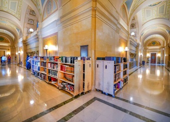 Book carts are filled with Library materials in the halls of the Minnesota Capitol, getting ready to move into the new reading room.